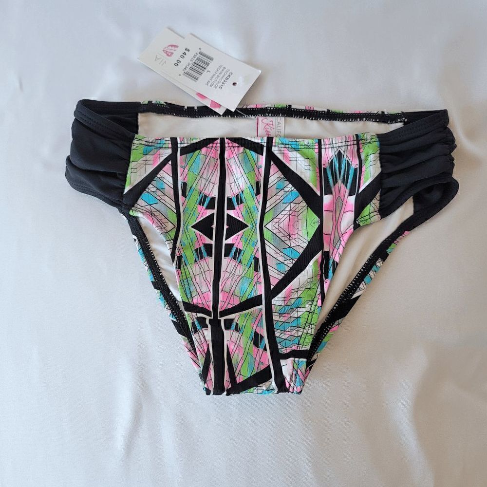 California kisses girls multicolor tech print bikini bottom size L